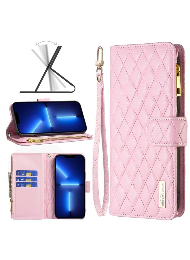 Zaboon Case For iPhone 13 Pro Max Diamond Lattice Zipper Wallet Leather Flip Phone Case - Image 1