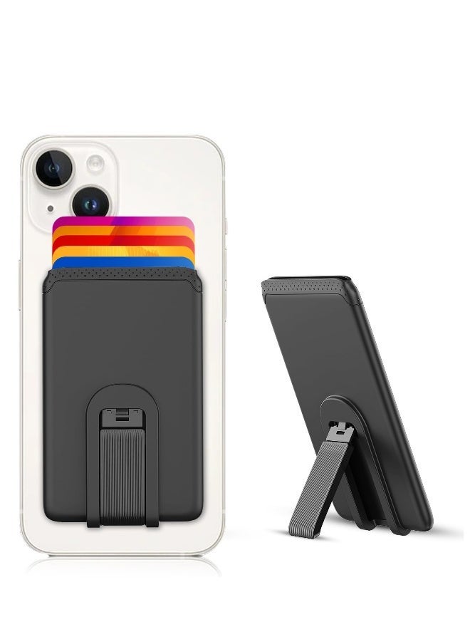 Phone Card Holder, Silicone Phone Wallet with Stand Stick on Credit Card Holder for Back of Phone, Anti Slip Out Phone Pocket Compatible for iPhone, Android and Most Smartphones (Black)