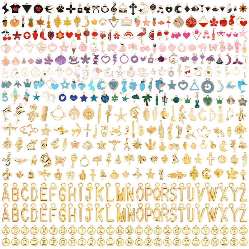 Flasoo 404Pcs Gold Charms for Jewelry Making, Assorted Bracelet Charm Letter Charms for DIY Jewelry Making Necklace Bracelet, Keychains and Crafts - Image 1