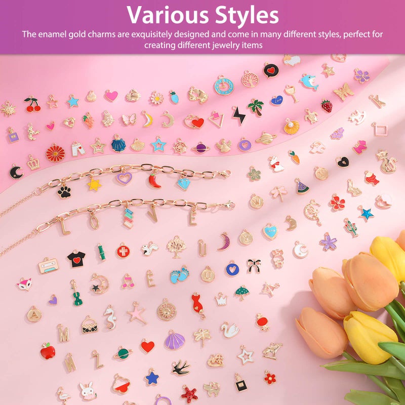 Flasoo 404Pcs Gold Charms for Jewelry Making, Assorted Bracelet Charm Letter Charms for DIY Jewelry Making Necklace Bracelet, Keychains and Crafts - Image 5