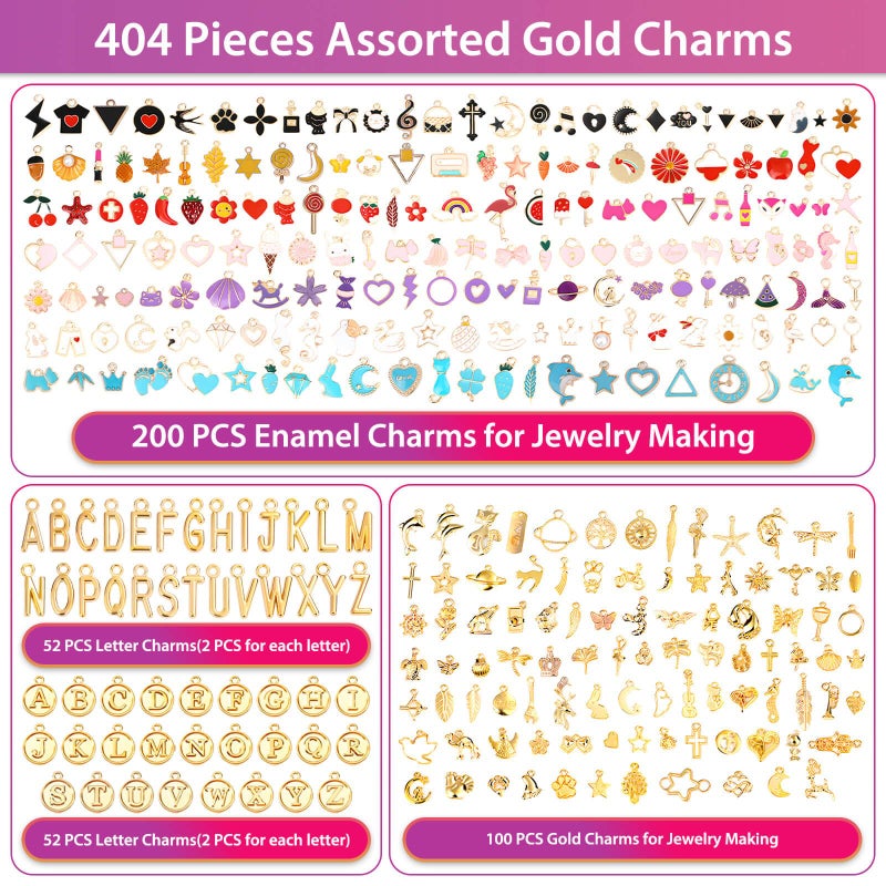 Flasoo 404Pcs Gold Charms for Jewelry Making, Assorted Bracelet Charm Letter Charms for DIY Jewelry Making Necklace Bracelet, Keychains and Crafts - Image 2