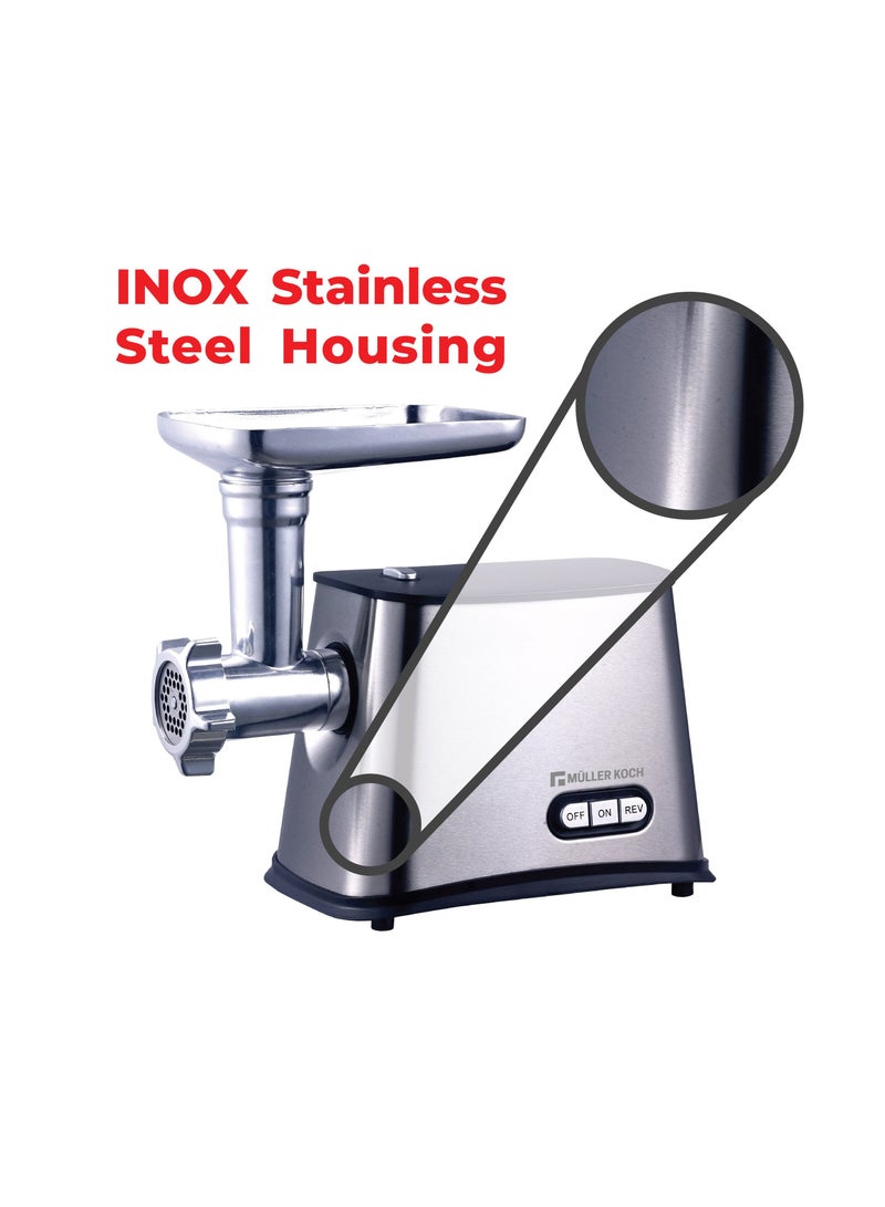 مولر كوتش مفرمة لحمة قدرة 1200 واط لون ستيل  3 شفرات قطع INOX  موديل MK-6019 - Image 4