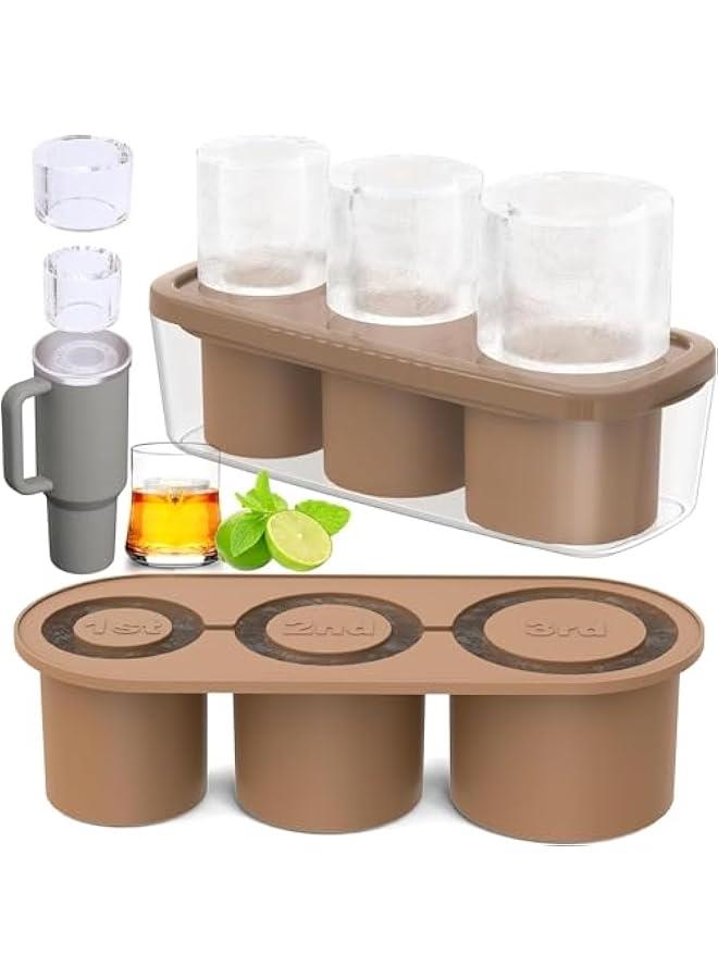 HOOKOR Ice Cube Tray for Tumbler Cup,3 Pcs Silicone Cylinder Ice Mold with Lid and Bin for Freezer,for Chilling Drink,Juice,Whiskey,Cocktail,Coffee,Easy Fill and Release Ice Maker,Summer Gifts (Brown  - Image 1