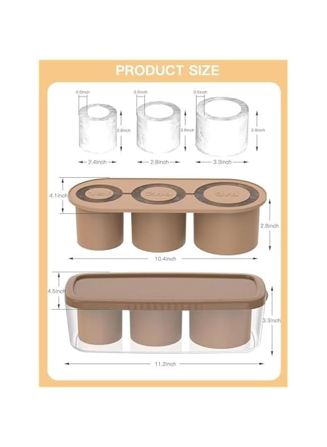 HOOKOR Ice Cube Tray for Tumbler Cup,3 Pcs Silicone Cylinder Ice Mold with Lid and Bin for Freezer,for Chilling Drink,Juice,Whiskey,Cocktail,Coffee,Easy Fill and Release Ice Maker,Summer Gifts (Brown  - Image 2