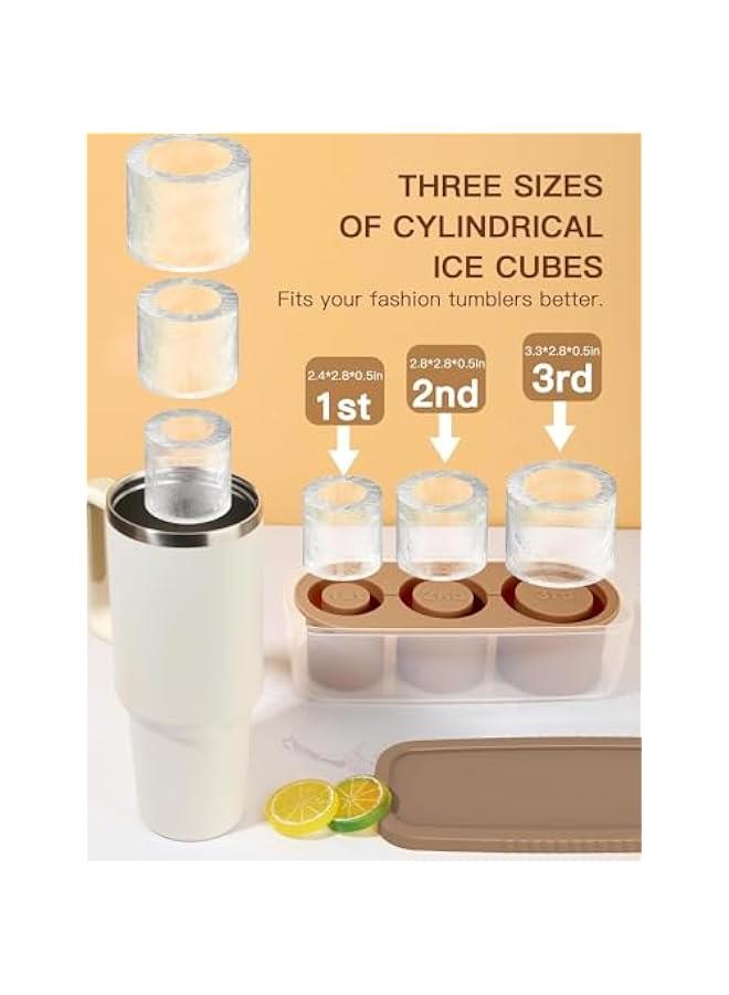 HOOKOR Ice Cube Tray for Tumbler Cup,3 Pcs Silicone Cylinder Ice Mold with Lid and Bin for Freezer,for Chilling Drink,Juice,Whiskey,Cocktail,Coffee,Easy Fill and Release Ice Maker,Summer Gifts (Brown  - Image 3