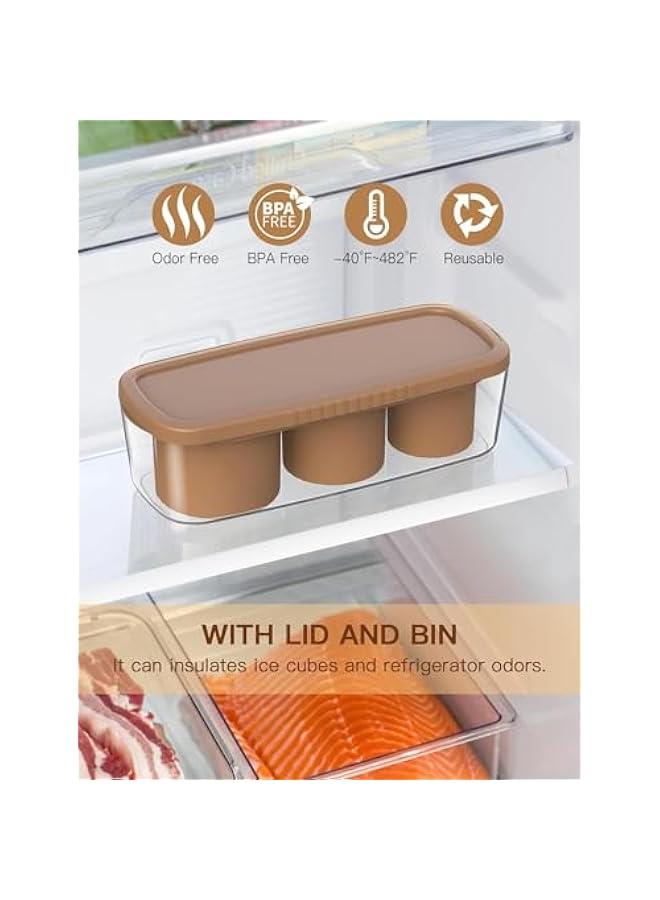 HOOKOR Ice Cube Tray for Tumbler Cup,3 Pcs Silicone Cylinder Ice Mold with Lid and Bin for Freezer,for Chilling Drink,Juice,Whiskey,Cocktail,Coffee,Easy Fill and Release Ice Maker,Summer Gifts (Brown  - Image 5