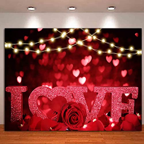 HQM Rose Bokeh Glitter Red Love Heart Theme Photo Backgrounds 7x5ft Fabric Wedding Bride Shower Mother's Day Valentine's Day Anniversary Party Photography Backdrops Couple Studio Shoot Booth Props - Image 5