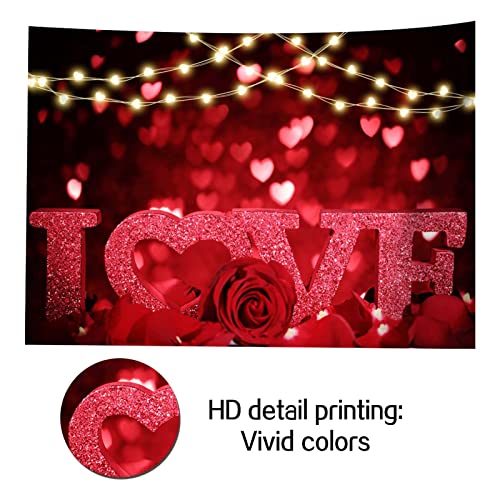 HQM Rose Bokeh Glitter Red Love Heart Theme Photo Backgrounds 7x5ft Fabric Wedding Bride Shower Mother's Day Valentine's Day Anniversary Party Photography Backdrops Couple Studio Shoot Booth Props - Image 2