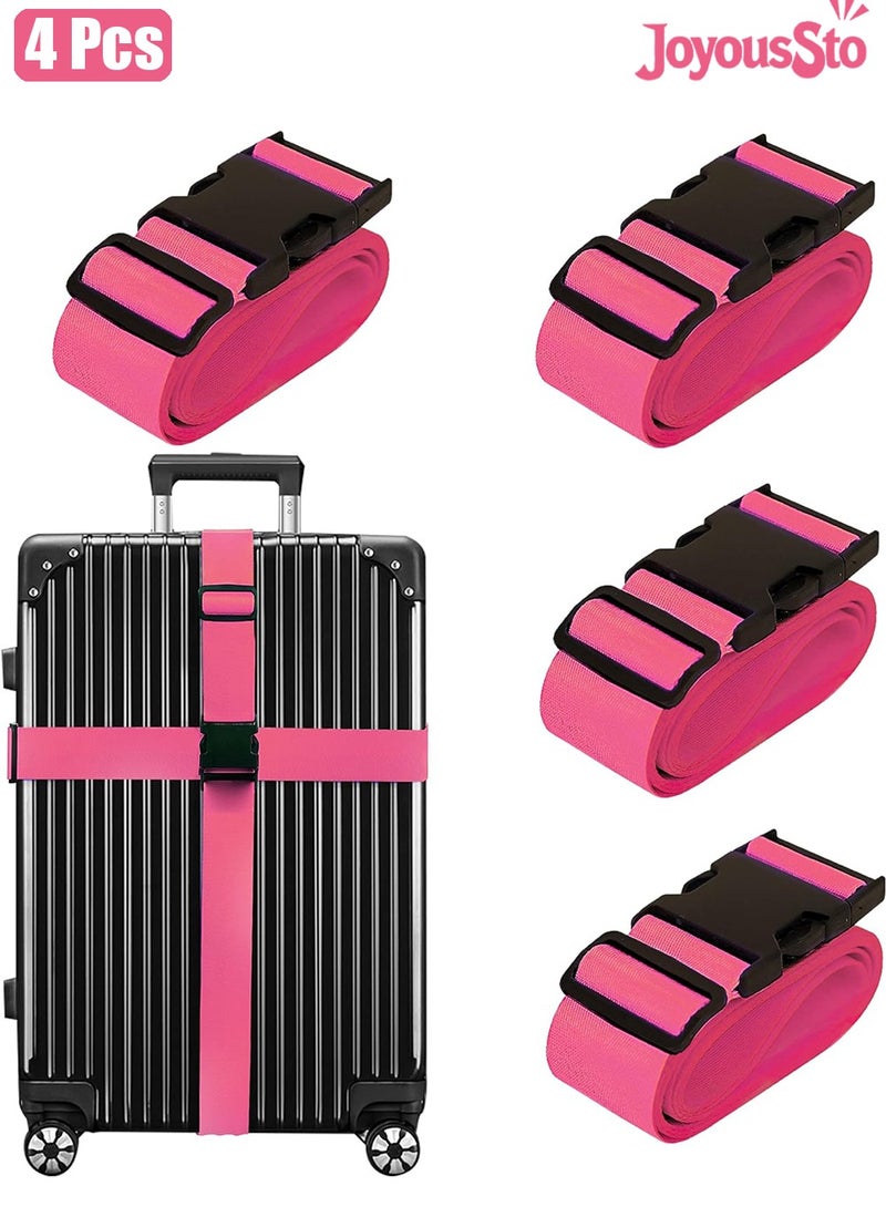 JoyousSto Luggage Straps for Suitcases 4 Pack, Travel Essentials, Luggage Strap for Travel Suitcase & Bag Closure and for Easy Identification, Travel Accessories for Safety & Convenience,Pink - Image 1