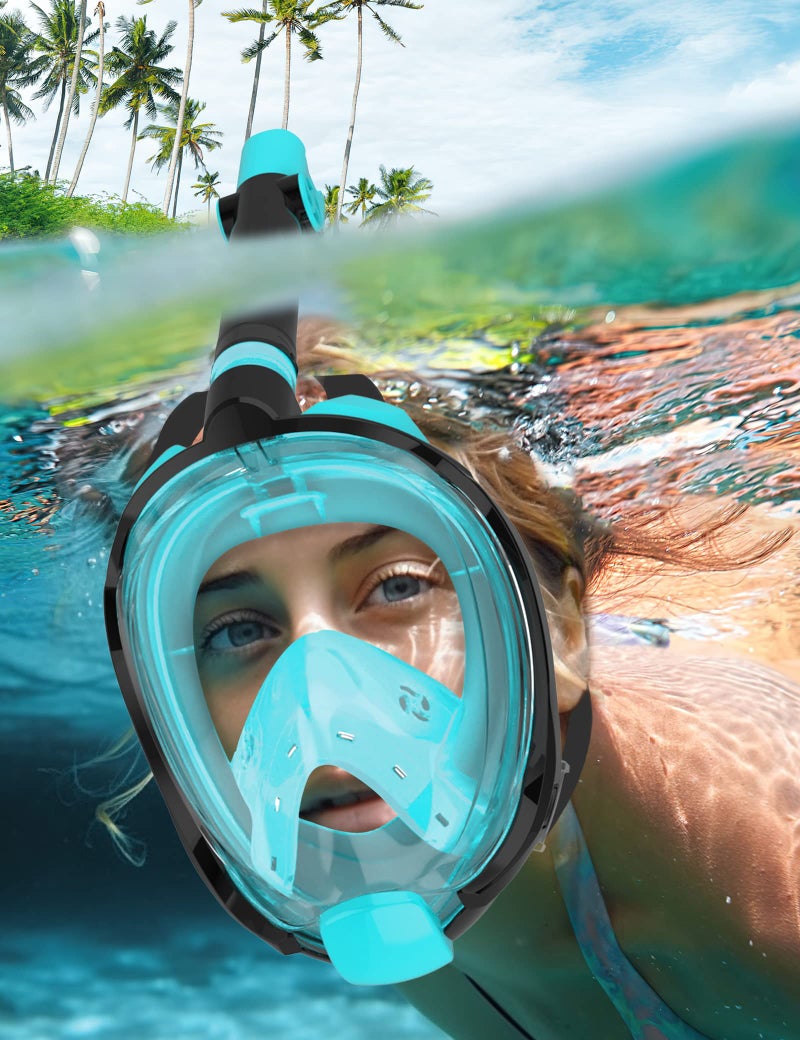 W WSTOO Full Face Snorkel Mask Adults,Suitable for Beginners Dry Top Snorkeling Gear,Can Your Mouth or Nose to Breathe,180 Degrees Panoramic View,Anti-Fog Anti-Leak,Summer Travel and Vacationing Gifts - Image 2
