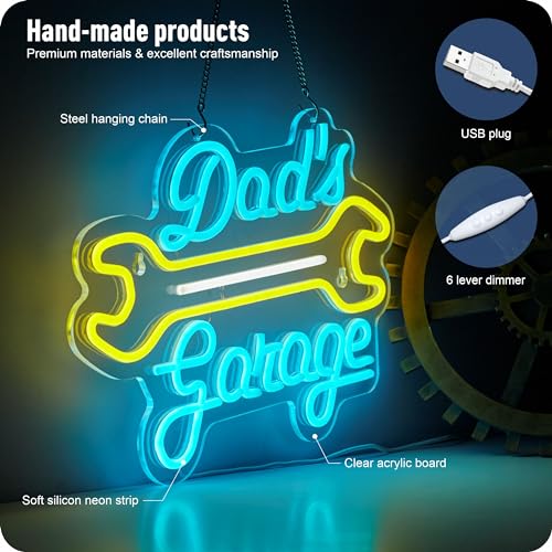 IMTATTO Garage Neon Sign for Wall Decor Dads Garage LED Light Car signs for Auto Repair Shop Man Cave Workshop Gift for Father 126 x 165 in - Image 3