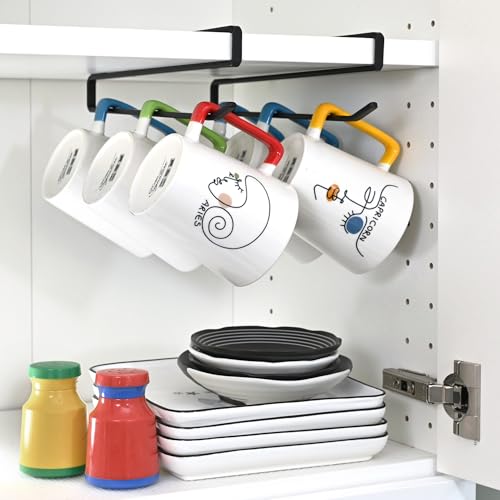 xympo Coffee Mug Hanger for Cabinet, Clip-On Shelf, for Cups, Utensil, Tumbler Lid, Screwless Install (Pack of 2), Fits Shelves up to 3/4" - Image 5