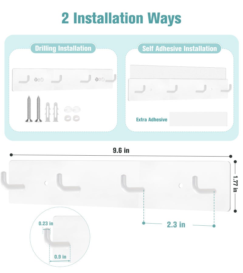 RELBRO Key Holder Wall Mount, Large Metal Self Adhesive Key Rack with 4 Hooks, 2 Installation Options, White - Image 2