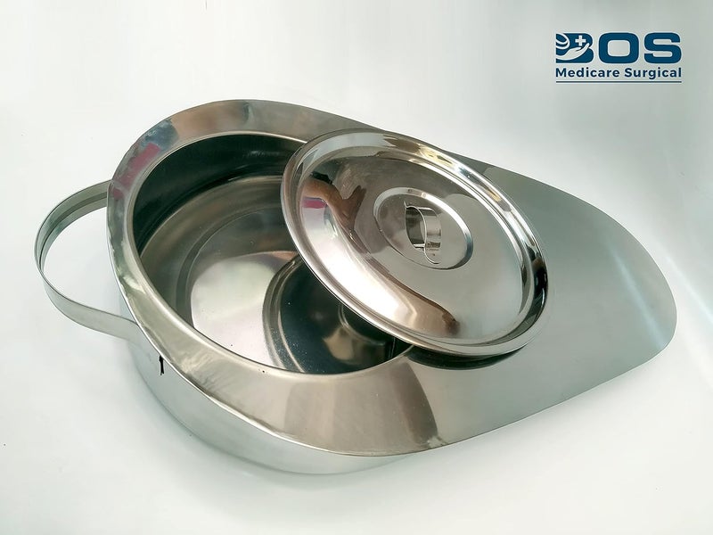 Duuous Bos Medicare Surgical Reusable Male Bed Pan with Cover | Heavy Duty Stainless Steel Urine Pot for Hospital & Home Use | Durable Medical Urinal Bedpan for Patients & Elderly Care - Image 2