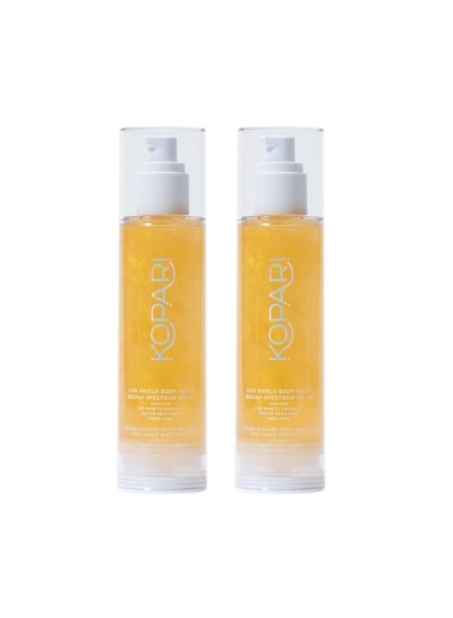 Kopari Kopari Sun Shield Body Glow, Broad Spectrum SPF 50, Lightweight Shimmering Gel Texture Absorbs Quickly, Non Sticky, Glowing Results, Gold 2 Pack - Image 1