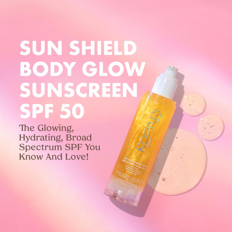 Kopari Sun Shield Body Glow, Broad Spectrum SPF 50, Lightweight Shimmering Gel Texture Absorbs Quickly, Non Sticky, Glowing Results, Gold 2 Pack - Image 2