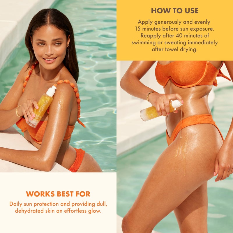 Kopari Sun Shield Body Glow, Broad Spectrum SPF 50, Lightweight Shimmering Gel Texture Absorbs Quickly, Non Sticky, Glowing Results, Gold 2 Pack - Image 5