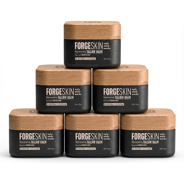 Forge Skin Beef Tallow Balm Moisturizer for Men Skin Care - Face + Body Anti Aging Wrinkle Defense, Hydration Cream - Natural Ancestral Skincare Lotion (1.7 OZ) 6pk