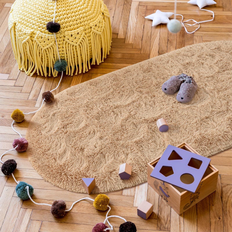 Goideal Fluffy Bedroom Rug  Beige Small Rug for Bedroom  Oval Shaggy Bedside Carpet 2.6 x 5.2 Feet Cute Rug for Dorm Kids Room Nursery Home Decor - Image 5