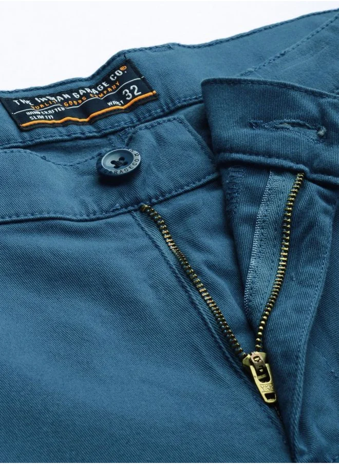 شركة المرآب الهندية Men Slim Fit Solid Mid-Rise Stretchable Cuffed Cargos