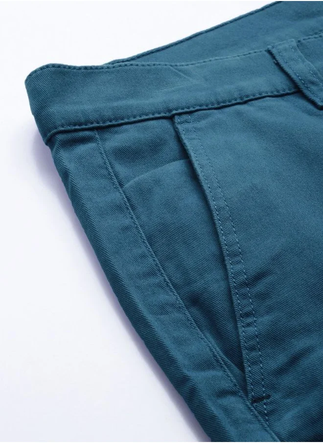 شركة المرآب الهندية Men Slim Fit Solid Mid-Rise Stretchable Cuffed Cargos