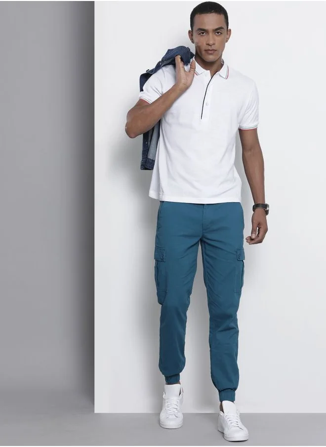 شركة المرآب الهندية Men Slim Fit Solid Mid-Rise Stretchable Cuffed Cargos