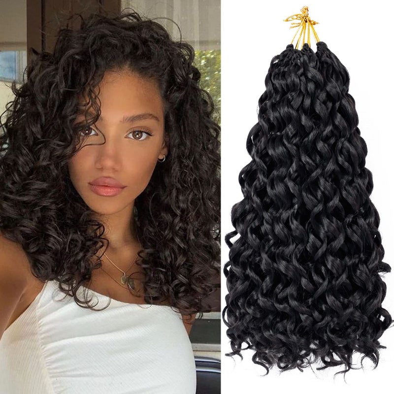 7 Packs GoGo Curl Crochet Hair 14 Inch Short Curly Crochet Hair for Women Beach Curl Water Wave Deep Twist Crochet Braids Synthetic Braiding Hair Extensions 14 Inch 1B