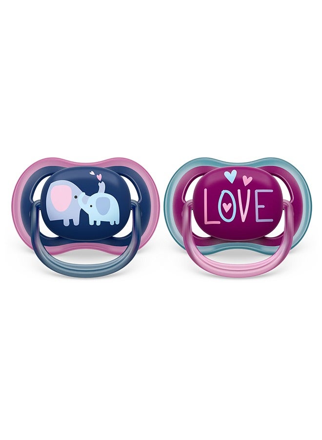 Philips Avent Soother Ultra AIR 18M+ For Girls, 2 Pieces | No.1 Brand Recommended by Moms Worldwide | Light, Breathable, BPA free, Orthodontic with Sterilization Case - Image 2