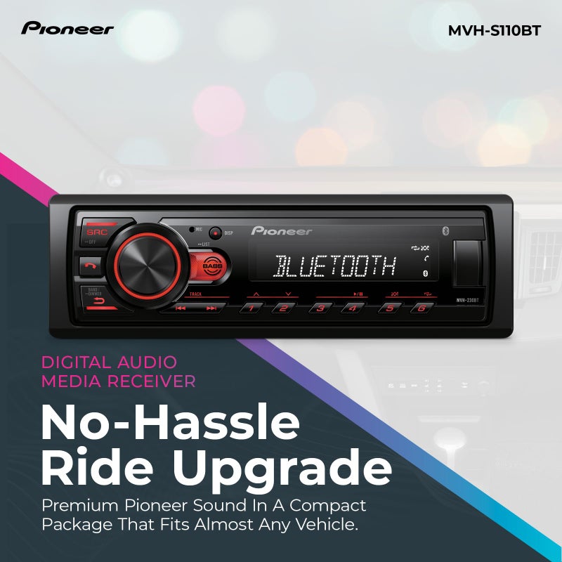 Pioneer MVH-S110BT 1-Din Digital Media Receiver Car Stereo â€“ Bluetooth, USB Input, 50W x 4 Output, AM/FM Radio, iPhone & Android Compatible, Front & SW (Mono) RCA Output - Image 2