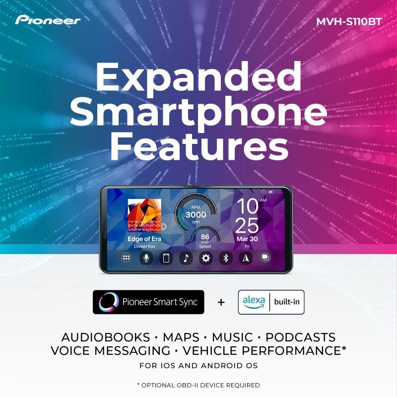 Pioneer MVH-S110BT 1-Din Digital Media Receiver Car Stereo â€“ Bluetooth, USB Input, 50W x 4 Output, AM/FM Radio, iPhone & Android Compatible, Front & SW (Mono) RCA Output - Image 4