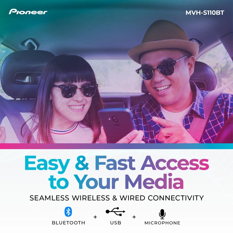 Pioneer MVH-S110BT 1-Din Digital Media Receiver Car Stereo â€“ Bluetooth, USB Input, 50W x 4 Output, AM/FM Radio, iPhone & Android Compatible, Front & SW (Mono) RCA Output - Image 3