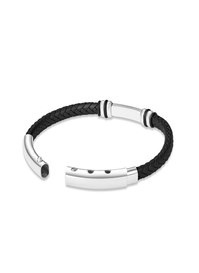بوليس POLICE Highbridge Bracelet - Braided Black Leather with Adjustable Stainless Steel Clip - Men's Rugged & Refined  Style  - Image 3