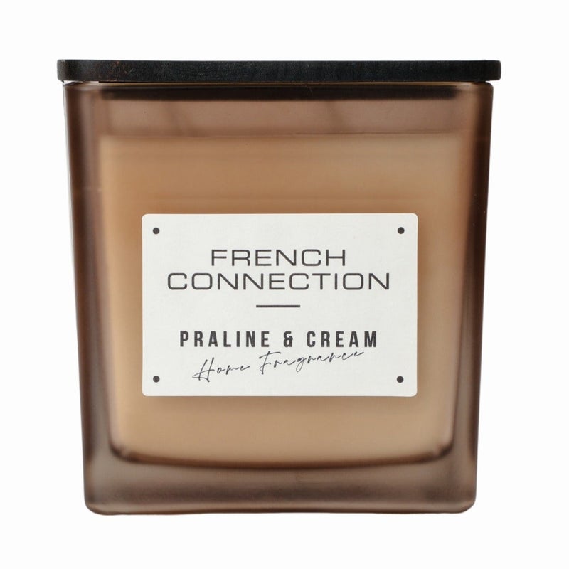 French Connection Jar Candle Scented Large, Praline Cream - 830G,Shea Butter wax , 3-wick with wooden lid | Burn Time - 64hrs | Square Collection| Perfect for Gifting, Home Décor, Parties & Room Perfuming | Ideal for Living room and Office Décor - Image 2