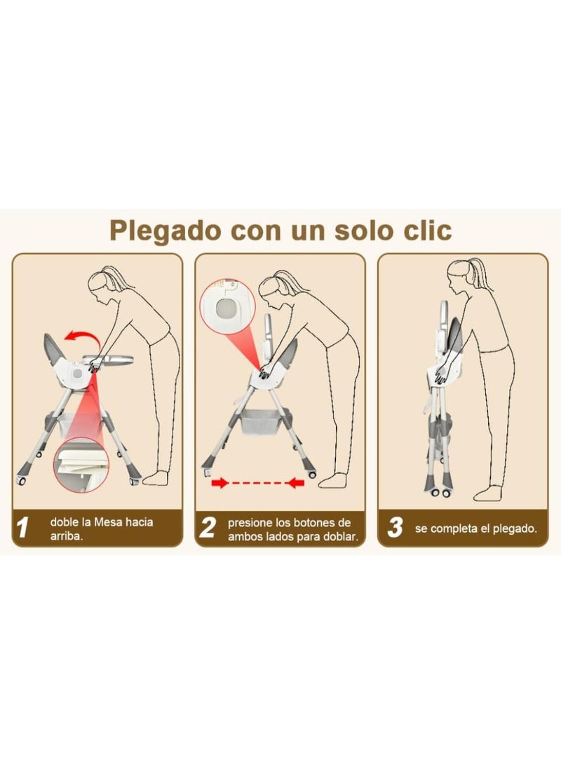 Kidilo 2-in-1 Foldable Baby High Chair & Rocking Chair - Adjustable Recliner with 360° Wheels(8131A) - Image 5