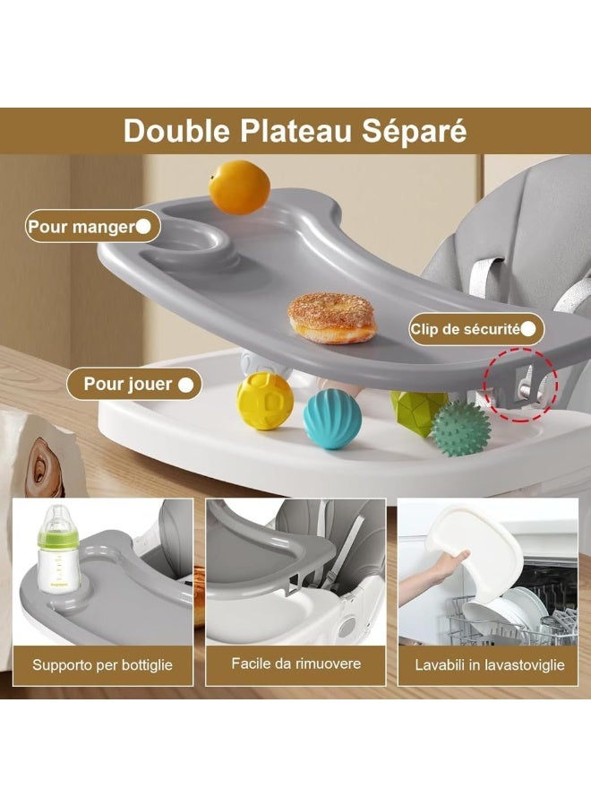 Kidilo 2-in-1 Foldable Baby High Chair & Rocking Chair - Adjustable Recliner with 360° Wheels(8131A) - Image 4