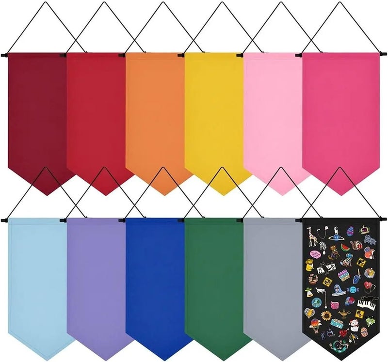 Pin Wall Display 6pcs Triangle Flag Wall Hanging Canvas Brooch Pin Display Multifunctional Badge Storage Pennant(Black) - Image 4