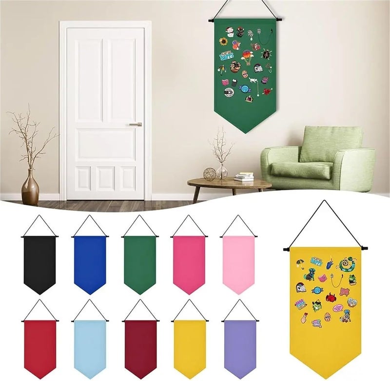Pin Wall Display 6pcs Triangle Flag Wall Hanging Canvas Brooch Pin Display Multifunctional Badge Storage Pennant(Black) - Image 1