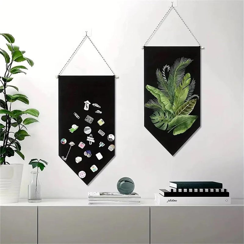 Pin Wall Display 6pcs Triangle Flag Wall Hanging Canvas Brooch Pin Display Multifunctional Badge Storage Pennant(Black) - Image 2