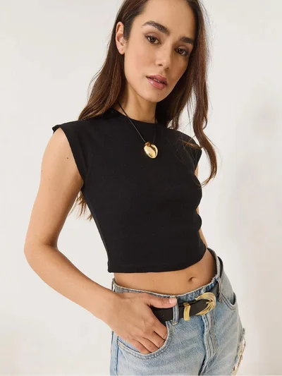 Bianco Lucci LUCCI Crew Neck Crop T-Shirt