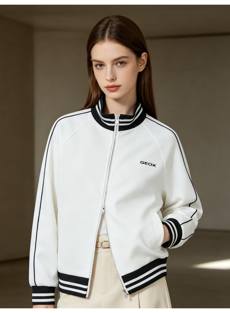 GEOX Men's Women's Stand Collar Zip Up Track Jacket White - Image 2