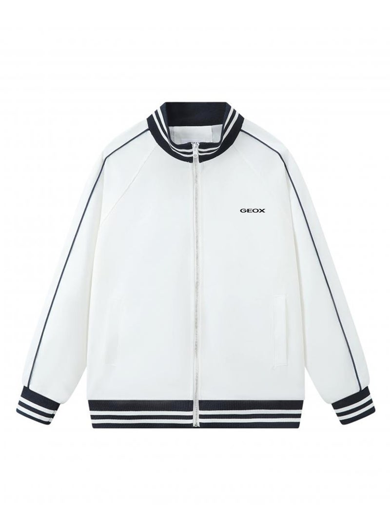 GEOX Men's Women's Stand Collar Zip Up Track Jacket White - Image 3