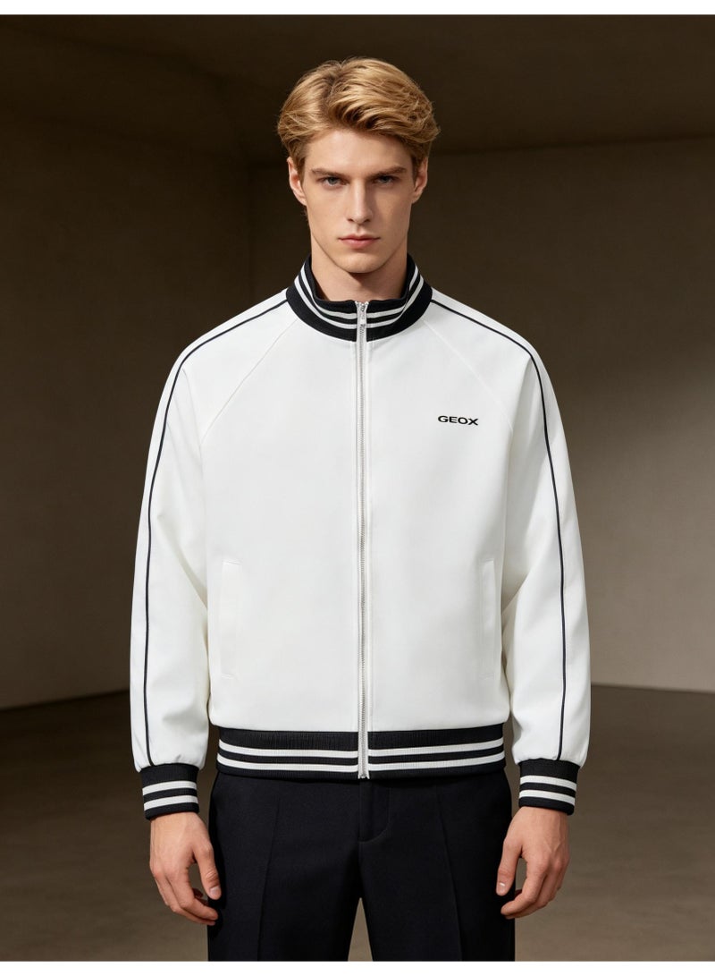 GEOX Men's Women's Stand Collar Zip Up Track Jacket White - Image 5