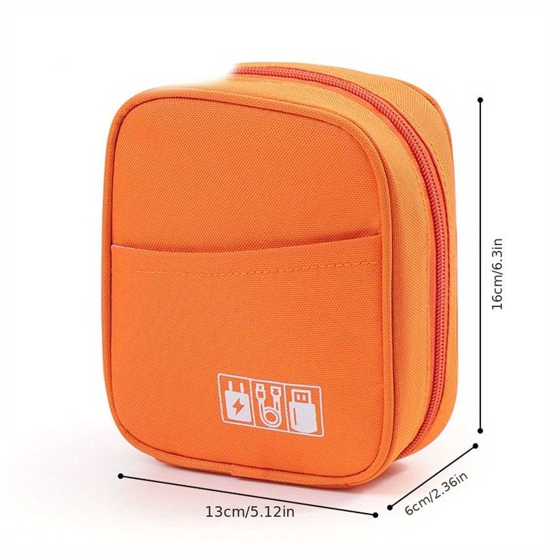 Orange Portable Tech Organizer Case For Tablets Shockproof Cable Adapter And Earphone Storage Bag For Travel And Daily Use - Image 1