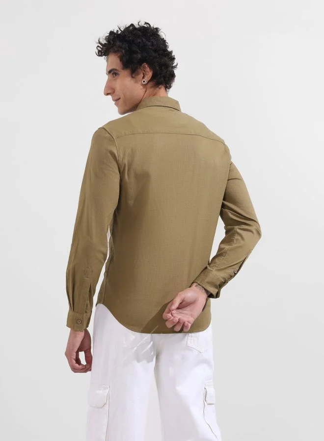 The Indian Garage Co Men Slim Fit Solid Cutaway Collar Full Sleeves Shirt