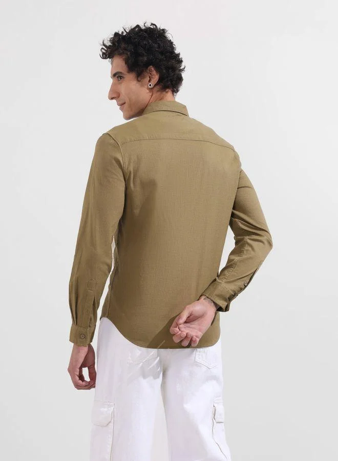 The Indian Garage Co Men Slim Fit Solid Cutaway Collar Full Sleeves Shirt