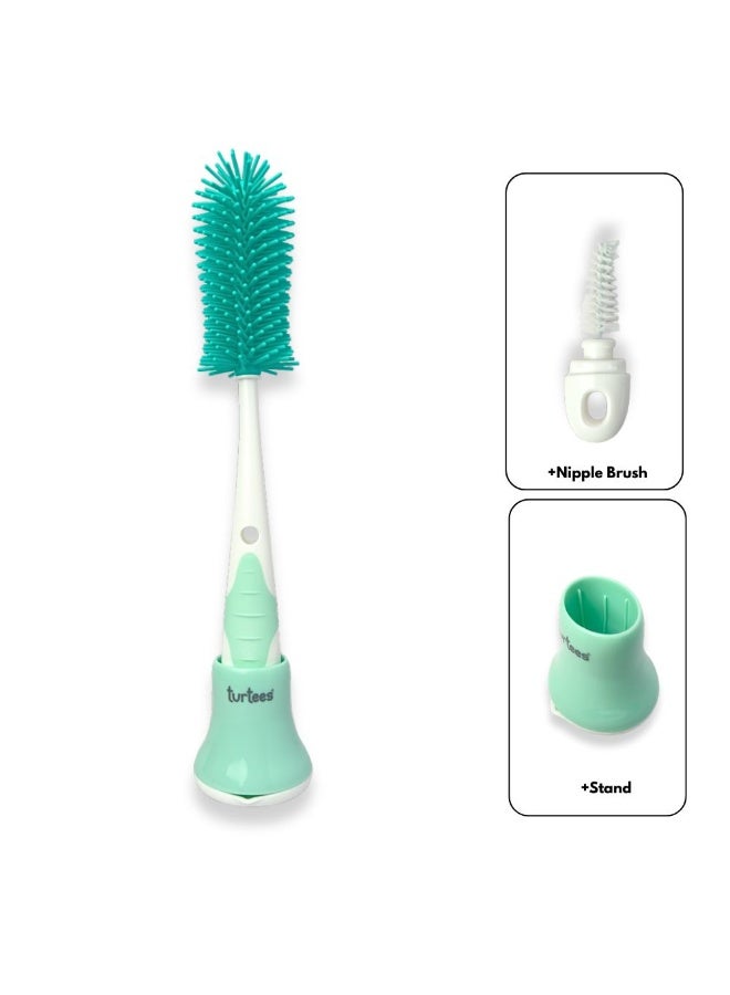 Turtees Baby Bottle Cleaning Brush Set with Nipple Brush & Stand – Soft Silicone, Safe for Newborn Feeding Bottles - Image 2