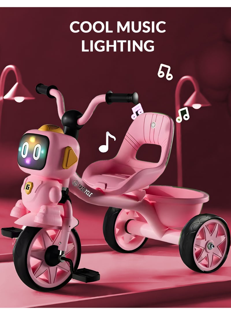 MarkedOne Toddler Toys Tricycle for Kids 3+ Years - Balance Bike with Light & Music, Strong Steel Frame, Kids Tricycle with 3 Wheels & Back Storage Basket - Perfect Ride-On Toy for Boys & Girls Rose Pink - Image 2