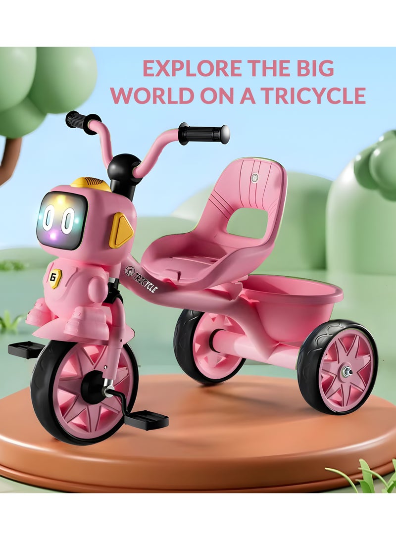 MarkedOne Toddler Toys Tricycle for Kids 3+ Years - Balance Bike with Light & Music, Strong Steel Frame, Kids Tricycle with 3 Wheels & Back Storage Basket - Perfect Ride-On Toy for Boys & Girls Rose Pink - Image 4