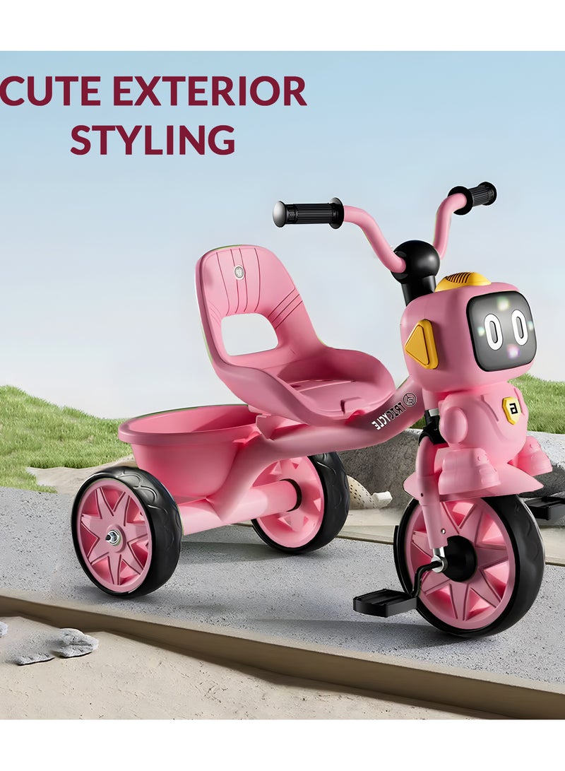 MarkedOne Toddler Toys Tricycle for Kids 3+ Years - Balance Bike with Light & Music, Strong Steel Frame, Kids Tricycle with 3 Wheels & Back Storage Basket - Perfect Ride-On Toy for Boys & Girls Rose Pink - Image 5