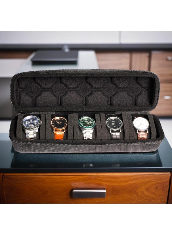 5 Watch Storage Box with Sponge Cushion for 5 Watches (Black) - Image 4